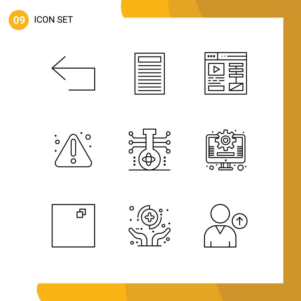 9 ensemble de contours d'interface utilisateur de signes et symboles modernes de la technologie molécule vidéo connaissance avertissement éléments de conception vectoriels modifiables vecteur
