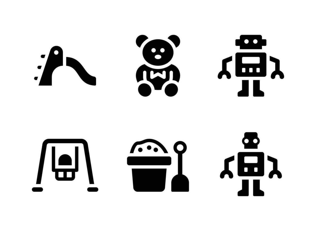 ensemble simple d'icônes solides vectorielles de jouets pour enfants vecteur