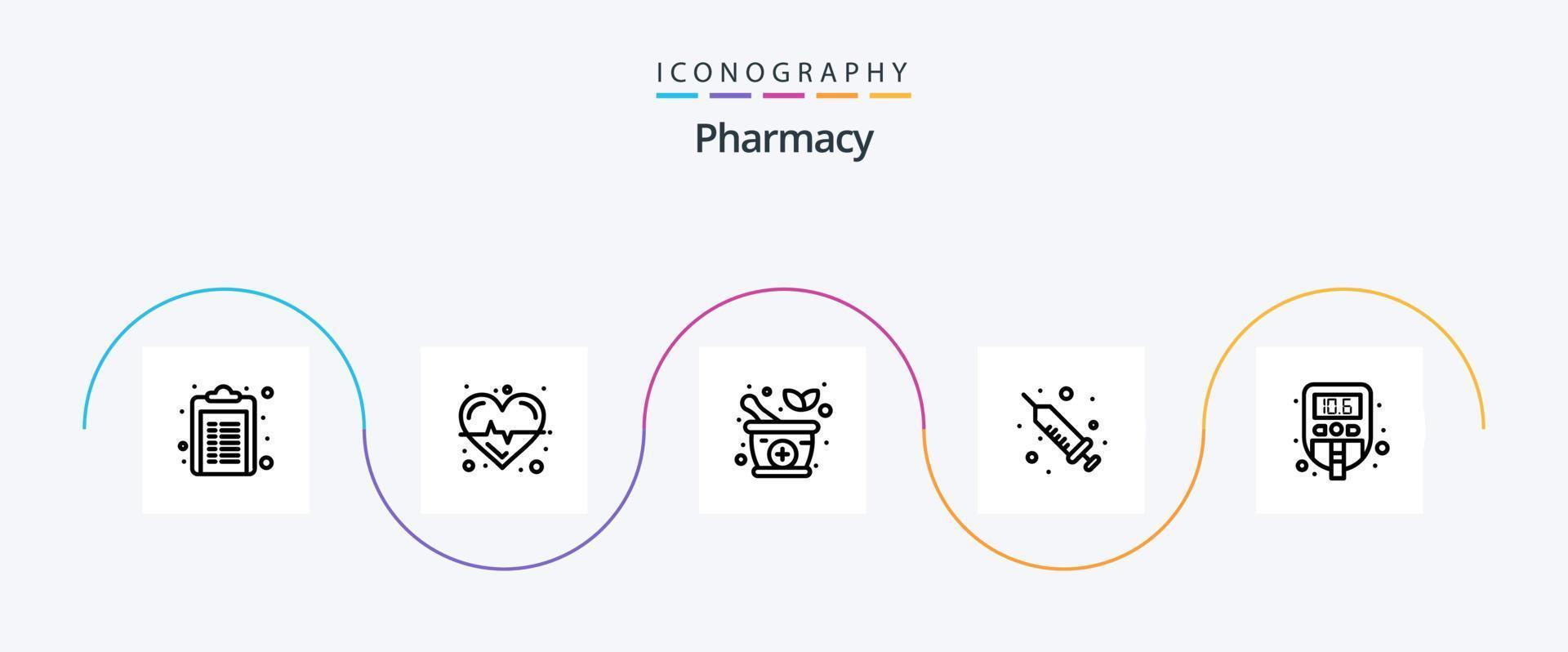 pack d'icônes pharmacie ligne 5, y compris test. médical. à base de plantes. niveau. médicament liquide vecteur