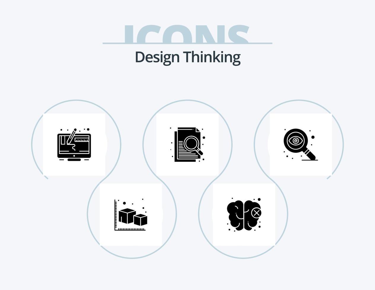 design thinking glyph icon pack 5 icon design. recherche. motif. l'ordinateur. recherche. document vecteur