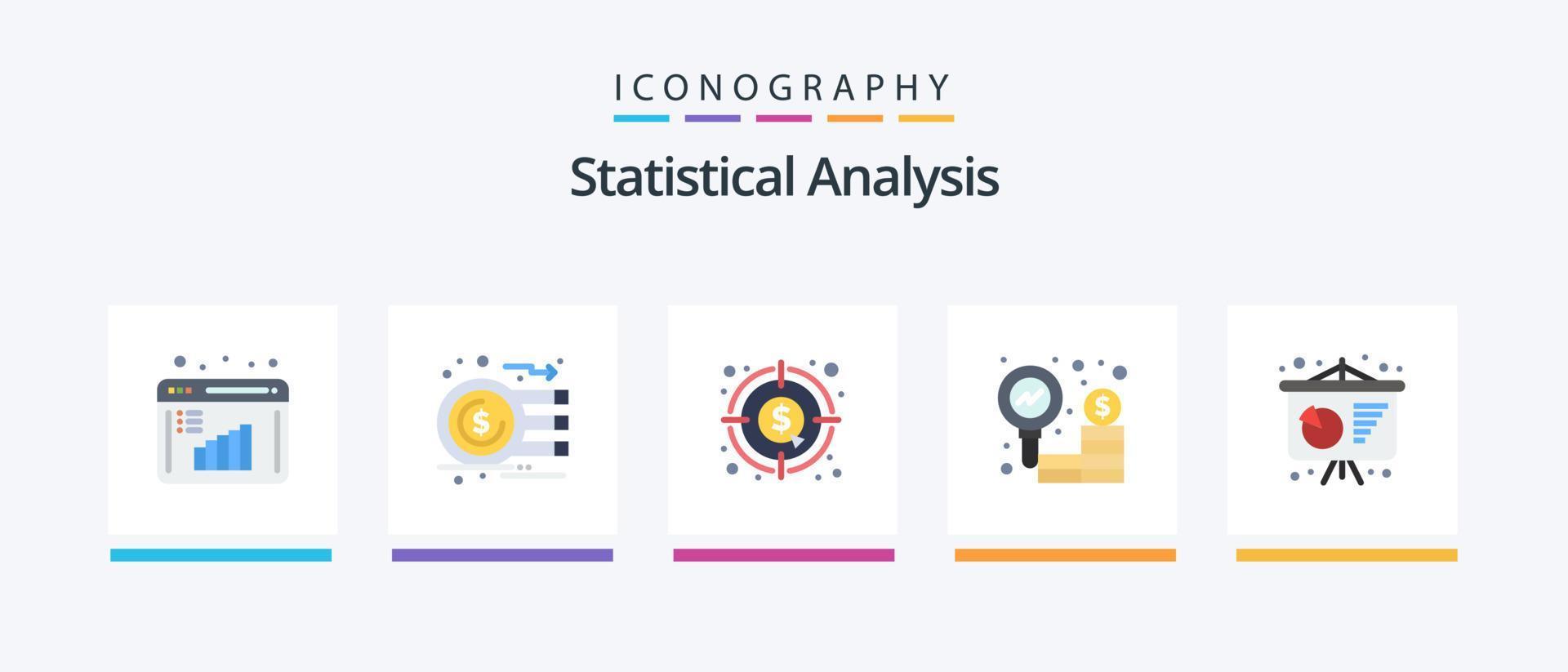 pack d'icônes plat 5 d'analyse statistique comprenant. présentation par affiche. de l'argent. affiche de conférence. recherche. conception d'icônes créatives vecteur