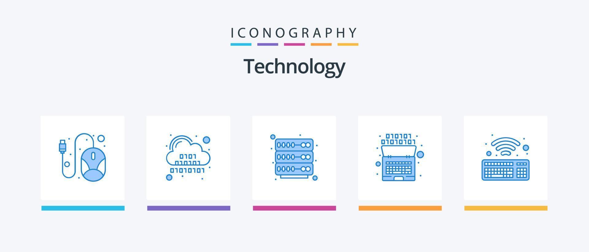 pack d'icônes bleu technologie 5, y compris le wifi. intelligence. serveur. code. artificiel. conception d'icônes créatives vecteur
