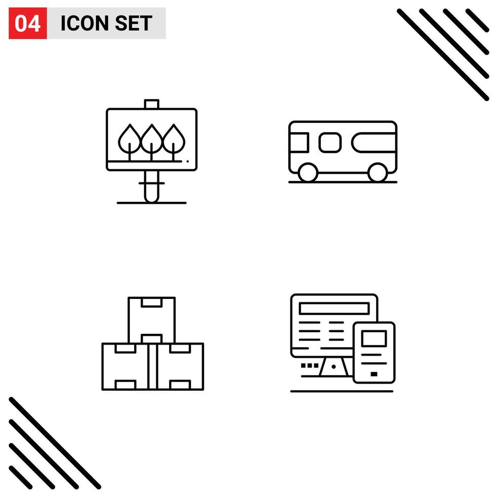 4 icônes créatives signes et symboles modernes d'éléments de conception vectoriels modifiables par ordinateur de véhicule de bus de production de planche vecteur
