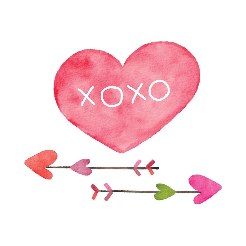 illustration aquarelle d'objets mignons de la saint-valentin, conception de vecteur d'objet mignon, coeur et flèche