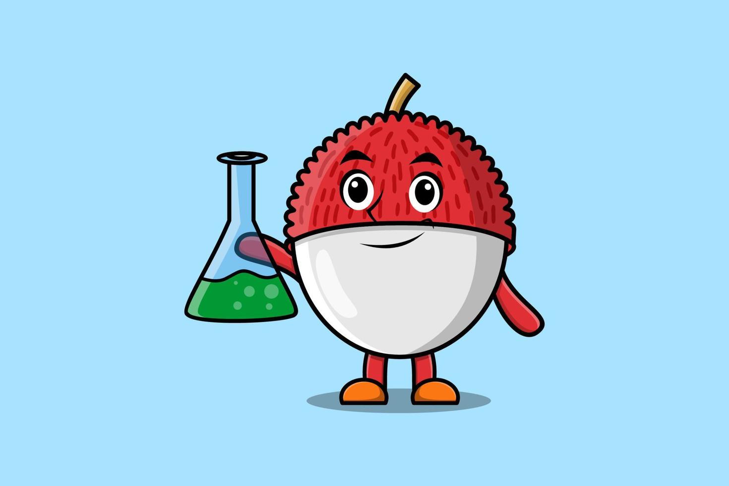 personnage de mascotte de dessin animé mignon litchi en tant que scientifique vecteur