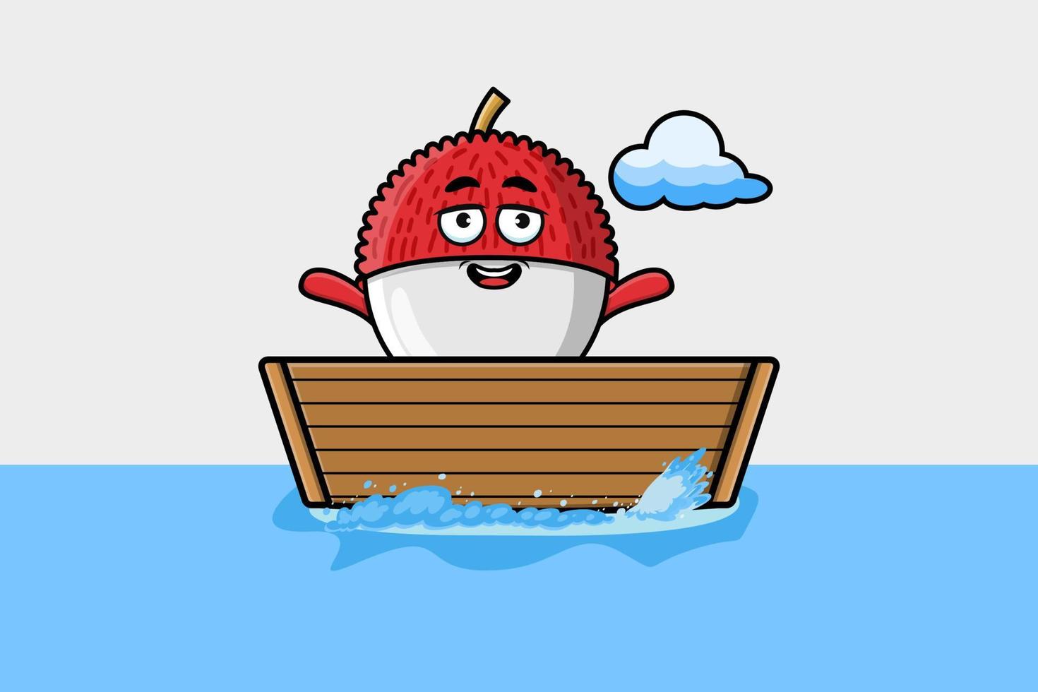 personnage de dessin animé mignon de litchi monter sur le bateau vecteur