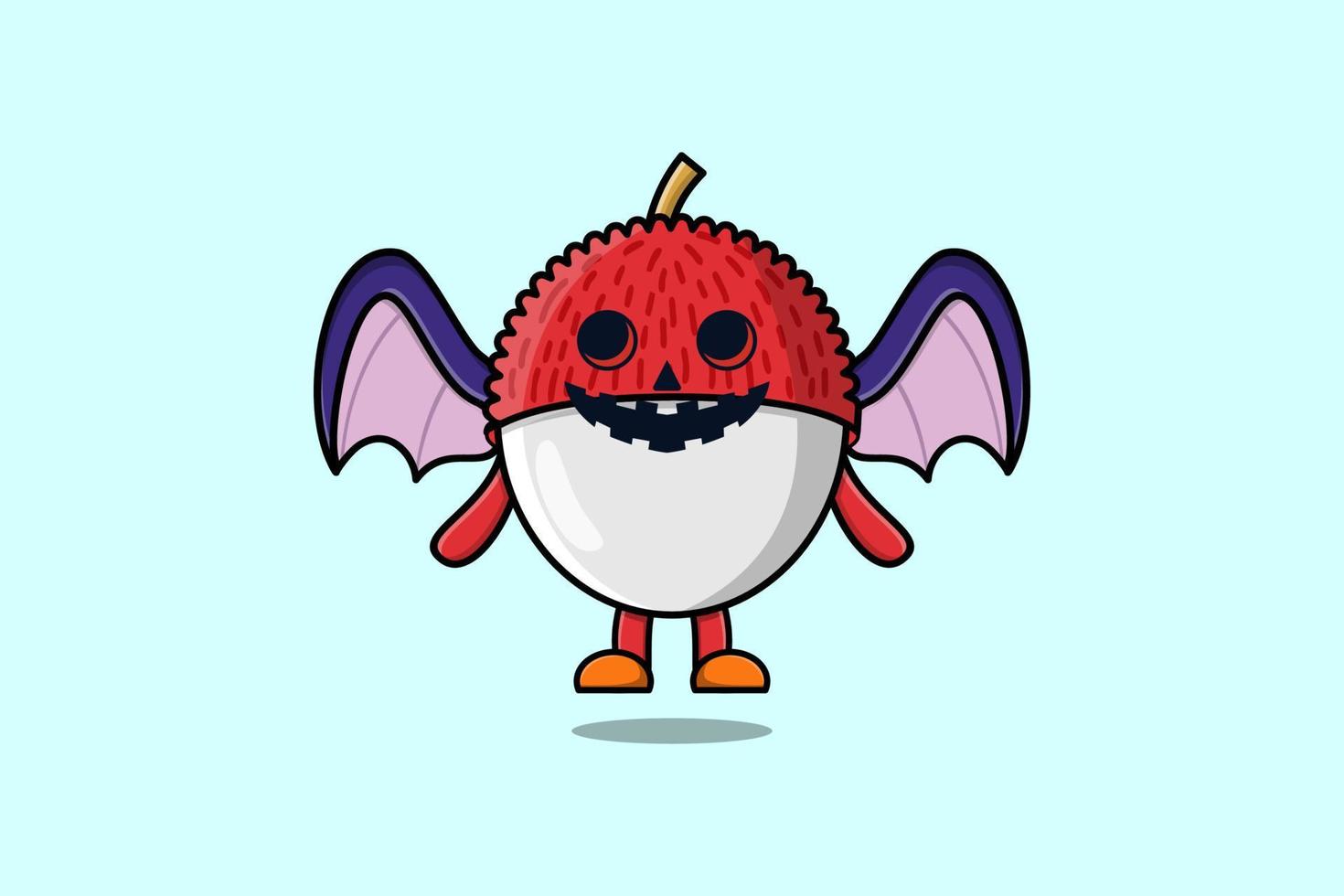 mignon, mascotte, dessin animé, litchi, caractère, effrayant, chauves-souris vecteur