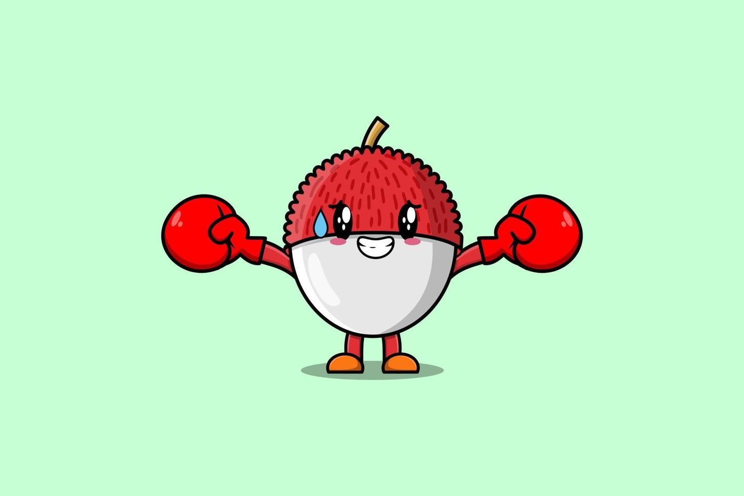 mignon, litchi, mascotte, dessin animé, jouer, sport, boxe vecteur