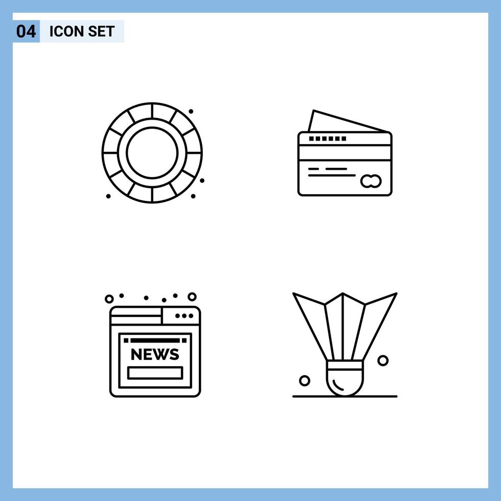 ensemble de 4 symboles d'icônes d'interface utilisateur modernes signes pour roue de couleur carte en ligne payer badminton éléments de conception vectoriels modifiables vecteur