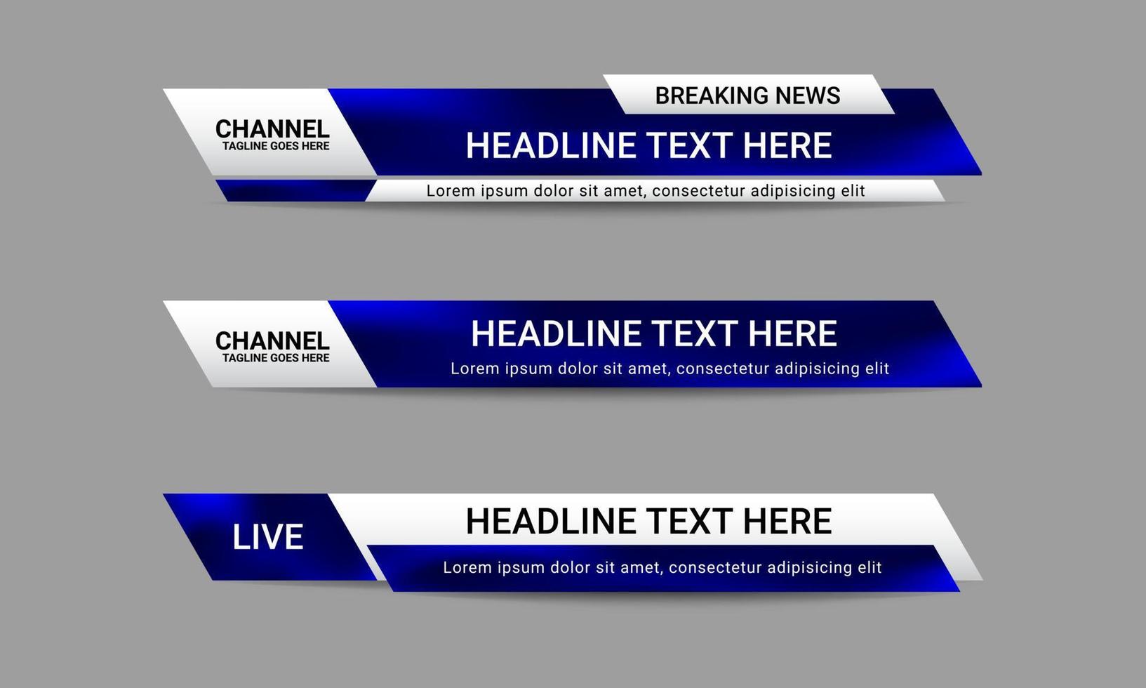 ensemble de modèles de bannières du tiers inférieur d'actualités diffusées pour les chaînes de télévision, de vidéo et de médias. vecteur de conception de mise en page de barre de titre futuriste
