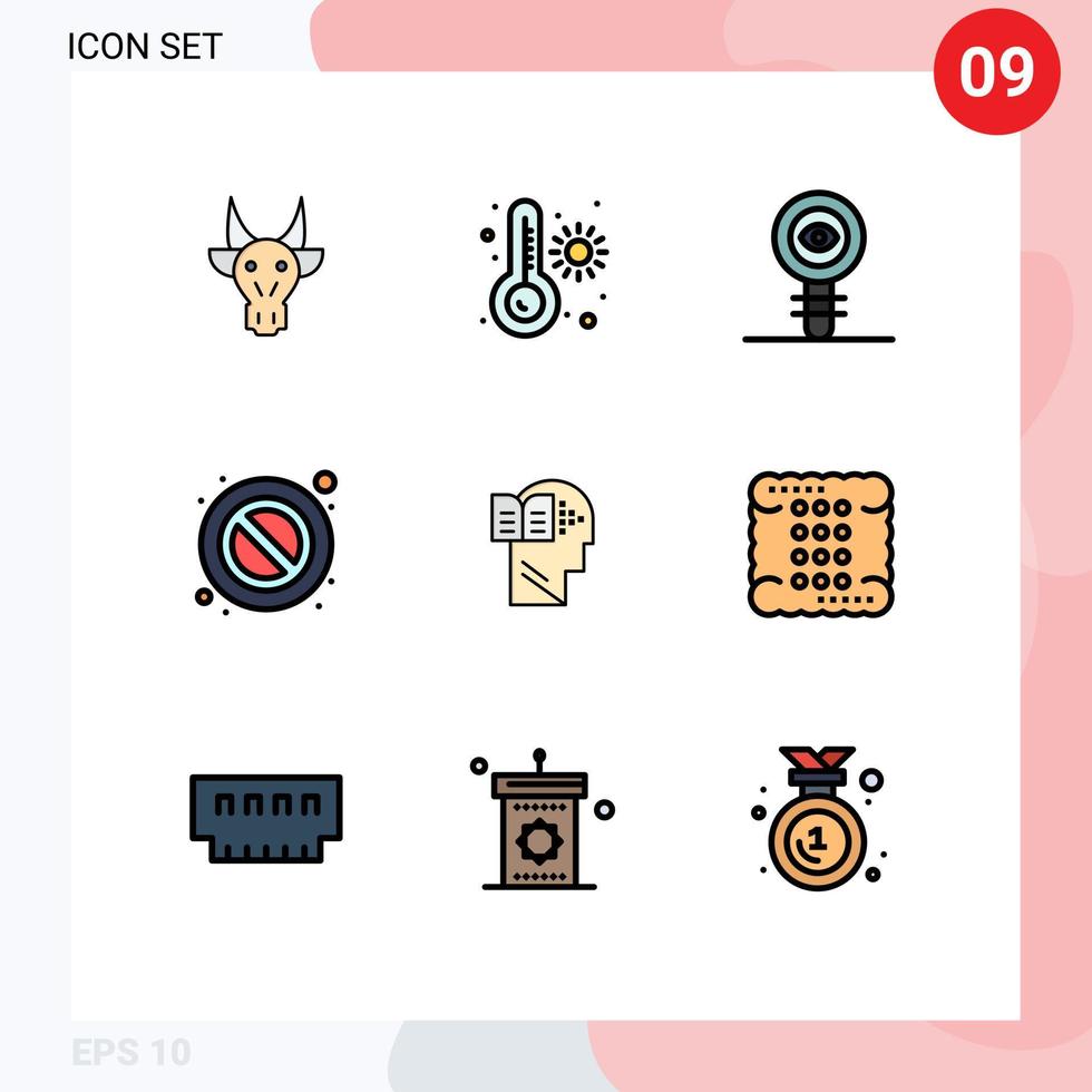 interface mobile fillline plat couleur ensemble de 9 pictogrammes de livre avertissement biologie stop molécule éléments de conception vectoriels modifiables vecteur