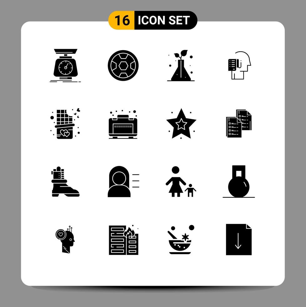 pack de 16 signes et symboles de glyphes solides modernes pour les supports d'impression Web tels que la barre de chocolat morsure calendrier couronne personne éléments de conception vectoriels modifiables par l'homme vecteur