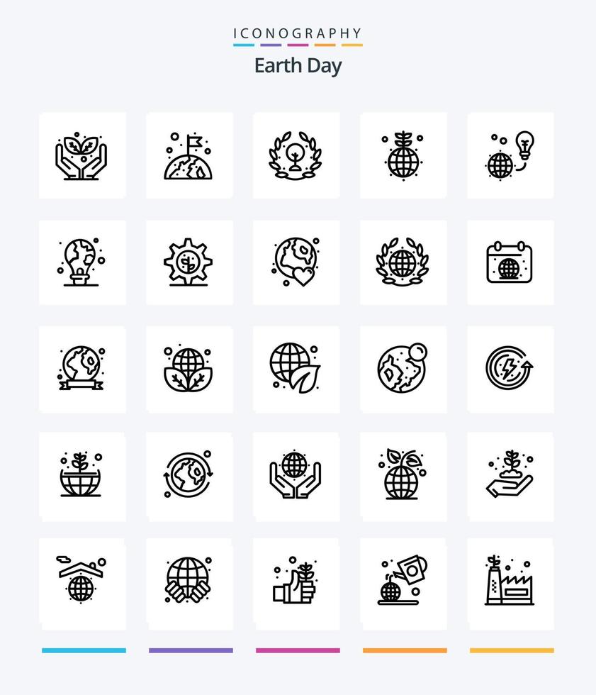 pack d'icônes de contour créatif jour de la terre 25 tel que la lumière. protection. journée. vert. globe vecteur