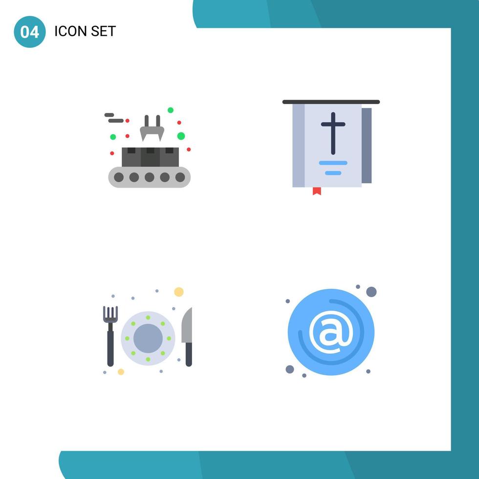 interface utilisateur pack de 4 icônes plates de base de ligne de production alimentaire de convoyeur éléments de conception vectoriels modifiables de restaurant croisé vecteur