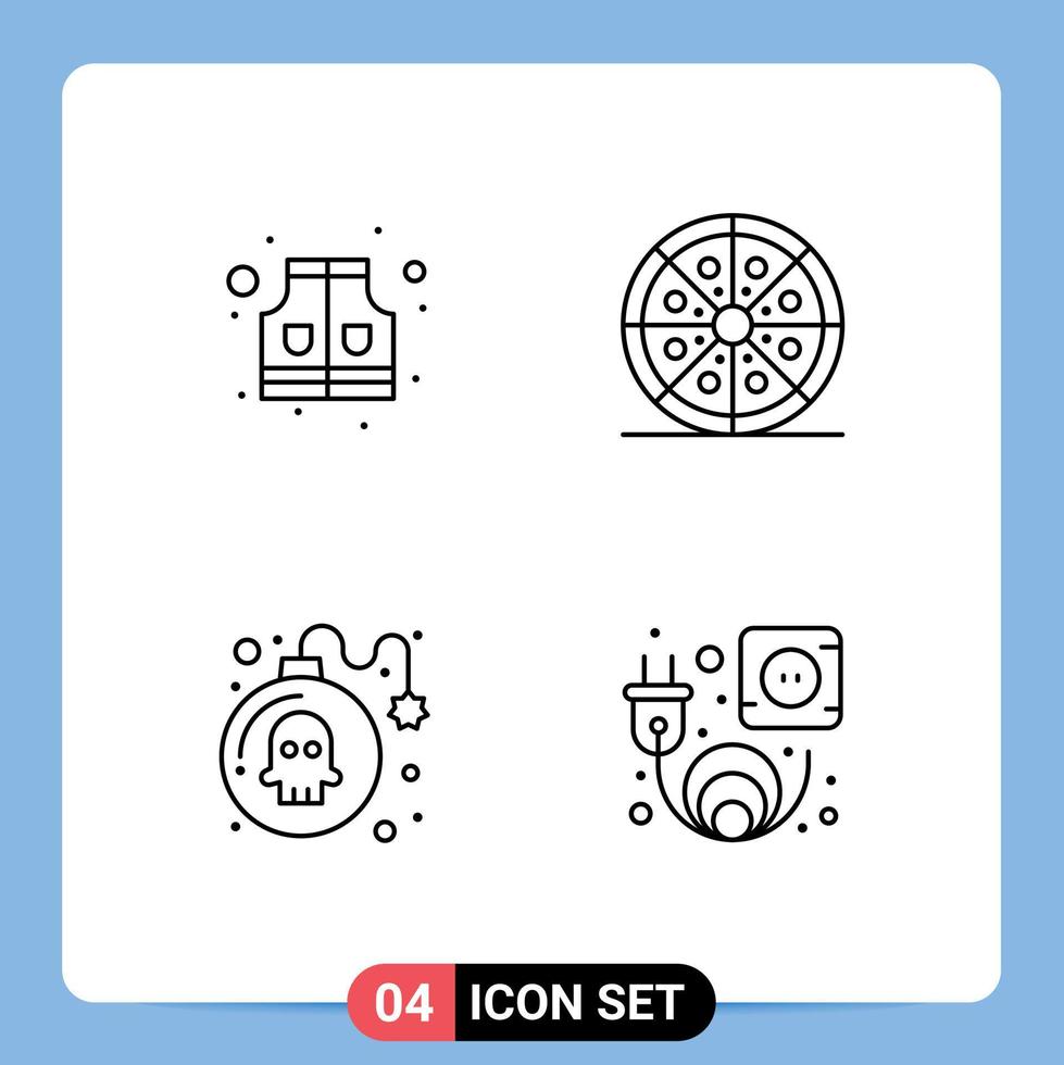 4 couleurs plates vectorielles thématiques remplies et symboles modifiables de veste danger boisson pizza jouer éléments de conception vectoriels modifiables vecteur