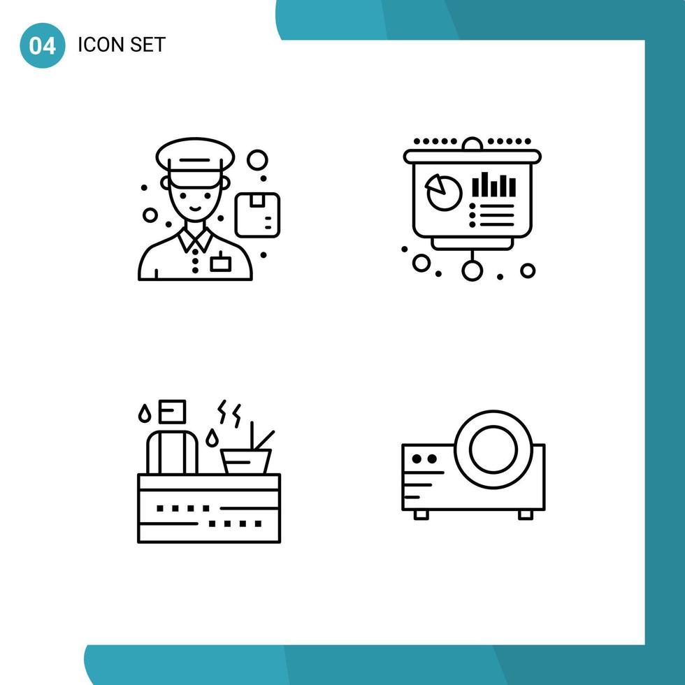 ensemble moderne de 4 pictogrammes de couleurs plates remplies d'éléments de conception vectoriels modifiables de bien-être financier d'entreprise de sauna de messagerie vecteur