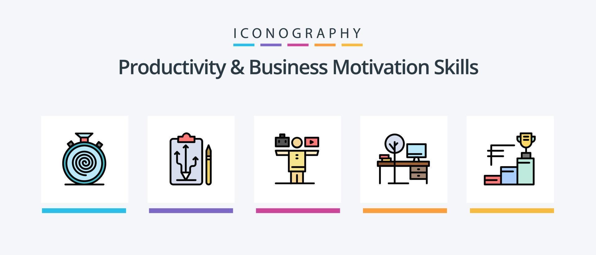 ligne de compétences de productivité et de motivation commerciale remplie de 5 icônes, y compris le travail. vie. recyclage. solde. multitâche. conception d'icônes créatives vecteur