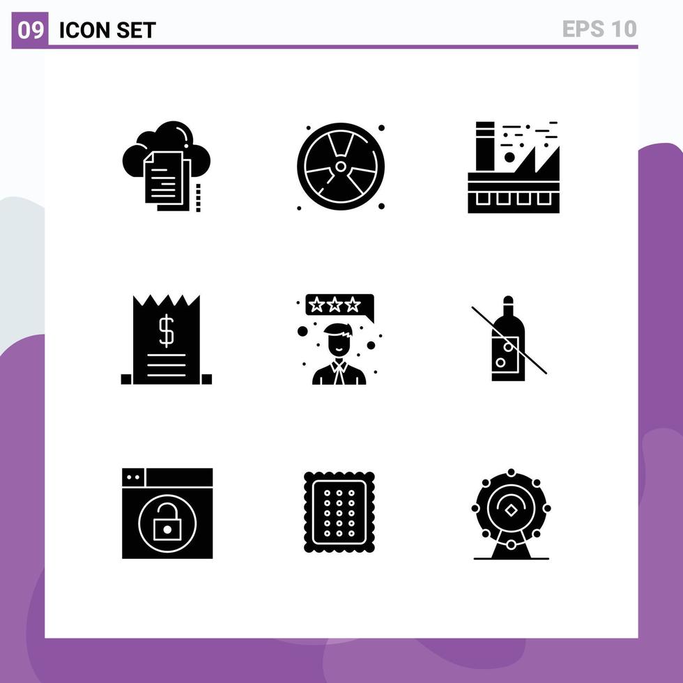 ensemble moderne de 9 glyphes et symboles solides tels que les factures de commerce électronique pompier environnement écologie éléments de conception vectoriels modifiables vecteur