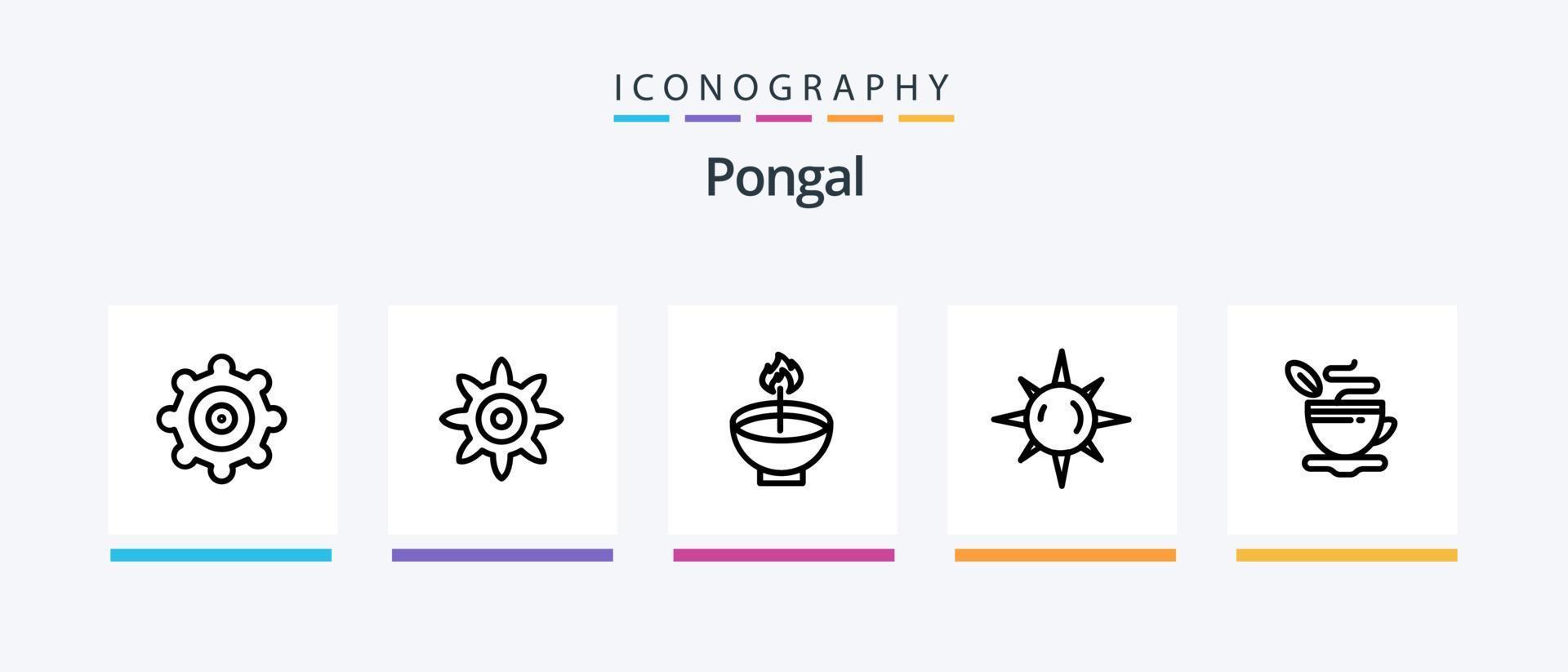 pack d'icônes pongal line 5 comprenant un bol. chaud. pot. Coupe. festival. conception d'icônes créatives vecteur