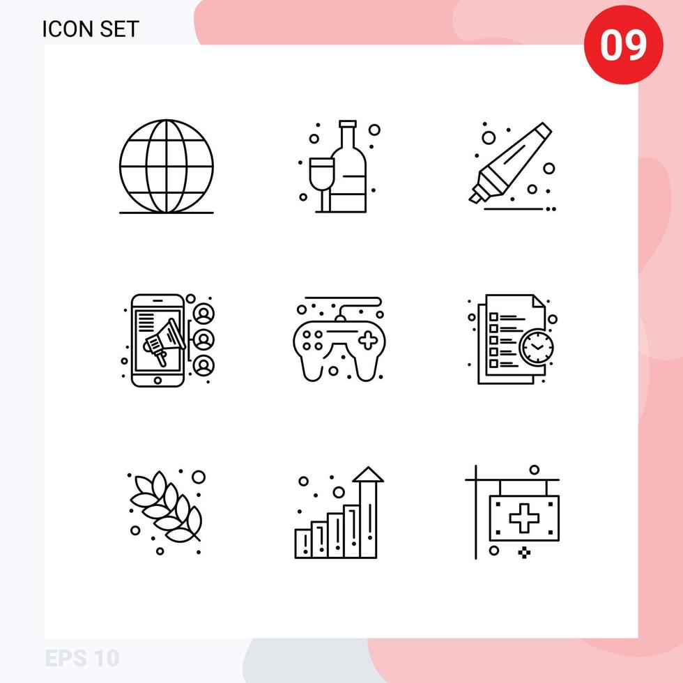 9 icônes créatives signes et symboles modernes de jeu contrôleur de jeu retour à l'école contacter l'équipe éléments de conception vectoriels modifiables vecteur
