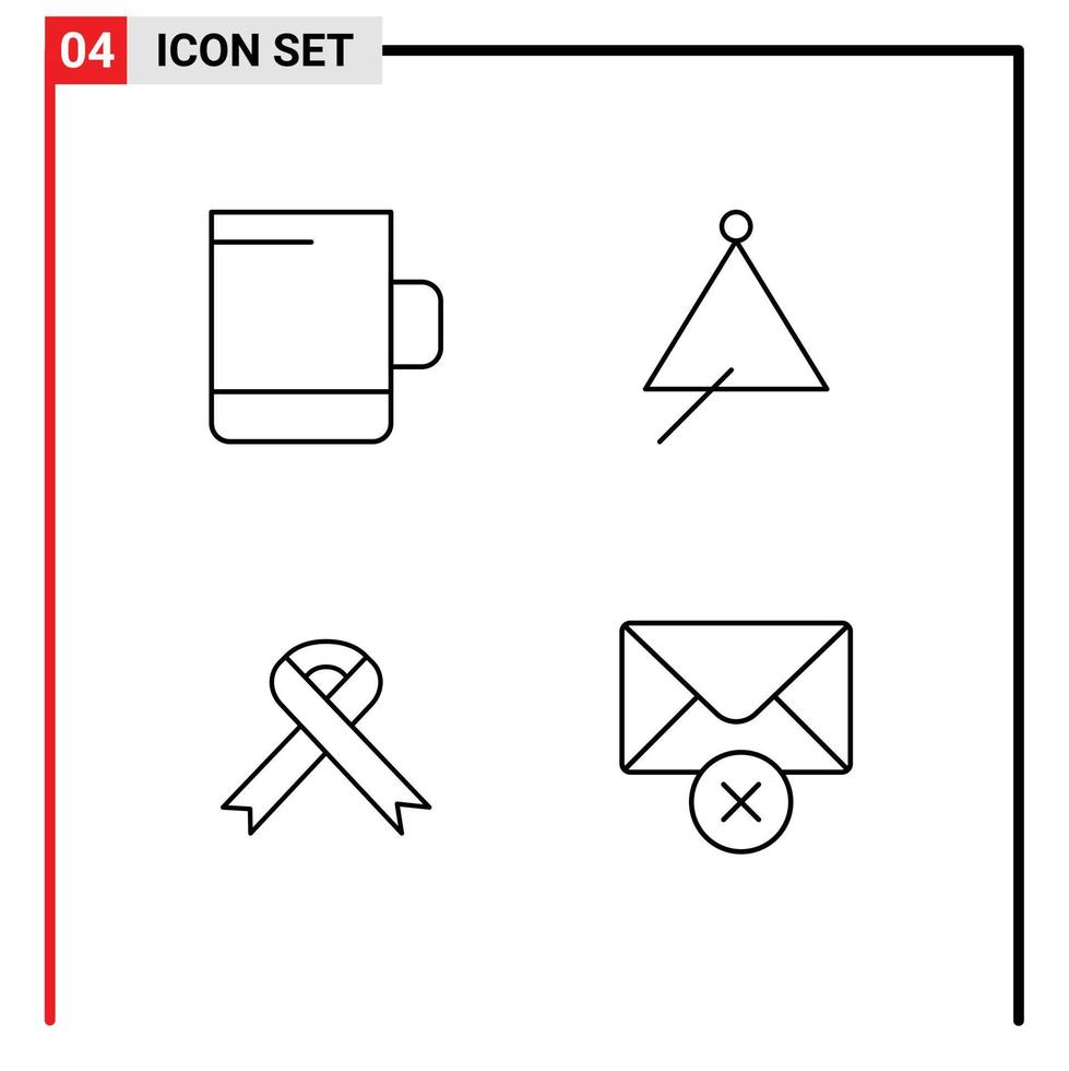 ensemble moderne de 4 pictogrammes de couleurs plates remplies de triangle d'instrument de santé de tasse supprimer des éléments de conception vectoriels modifiables vecteur