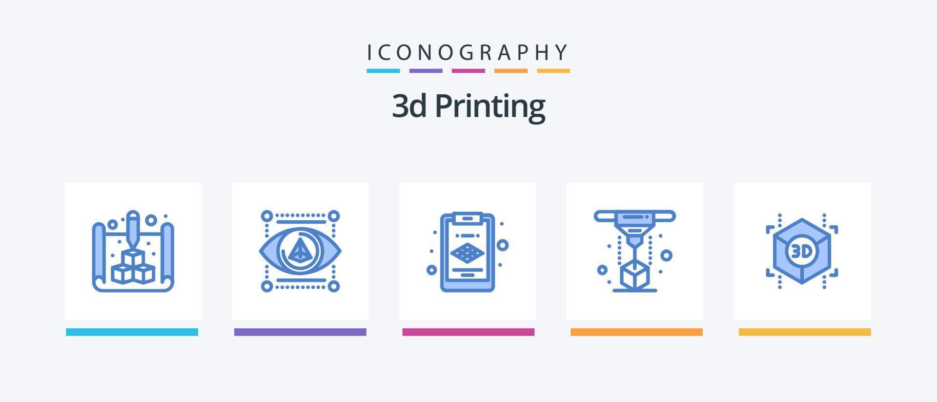 Pack d'icônes bleues d'impression 3d comprenant 3d. impression. imprimante. imprimante. 3d. conception d'icônes créatives vecteur