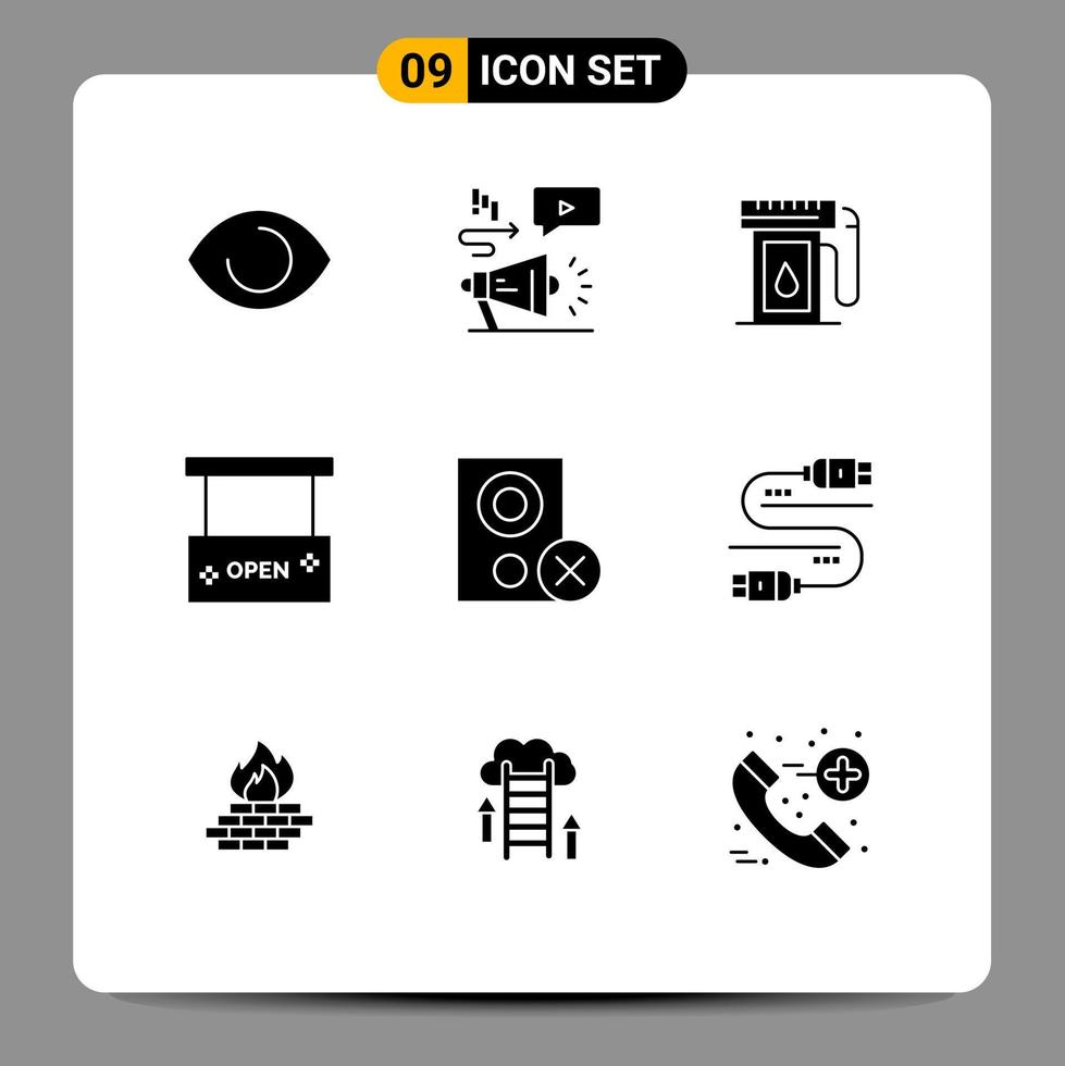 interface mobile glyphe solide ensemble de 9 pictogrammes d'ordinateurs salon ouvert essence beauté ouverte et spa éléments de conception vectoriels modifiables vecteur