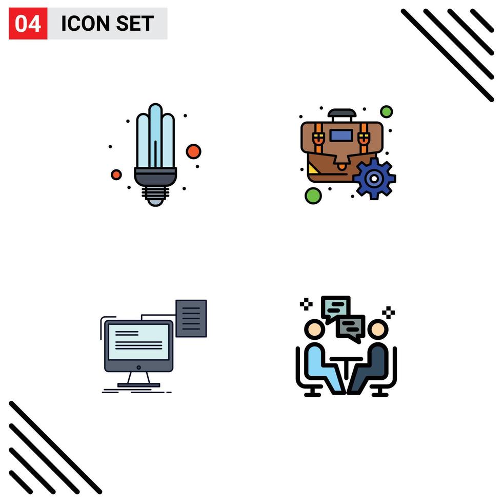 ensemble moderne de 4 couleurs et symboles plats remplis tels que des éléments de conception vectoriels modifiables cv d'équipement léger de stockage d'ampoule vecteur