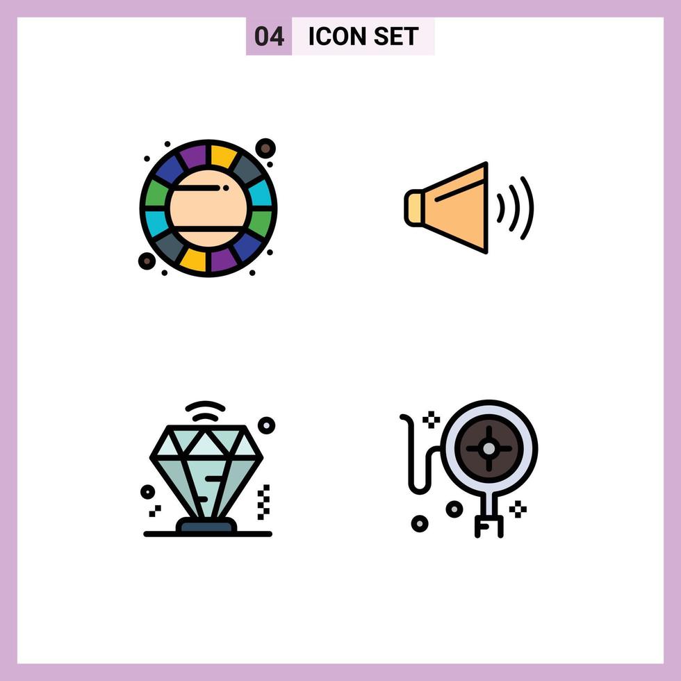 groupe de 4 signes et symboles de couleurs plates remplies pour le suivi du volume de roue de couleur de diamant de couleur éléments de conception vectoriels modifiables vecteur