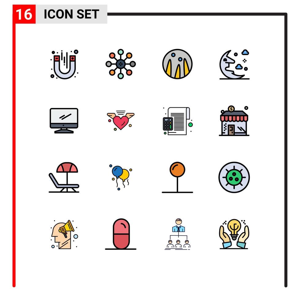 pack d'icônes vectorielles stock de 16 signes et symboles de ligne pour appareil ordinateur conditionnement des cheveux ciel lune éléments de conception vectoriels créatifs modifiables vecteur