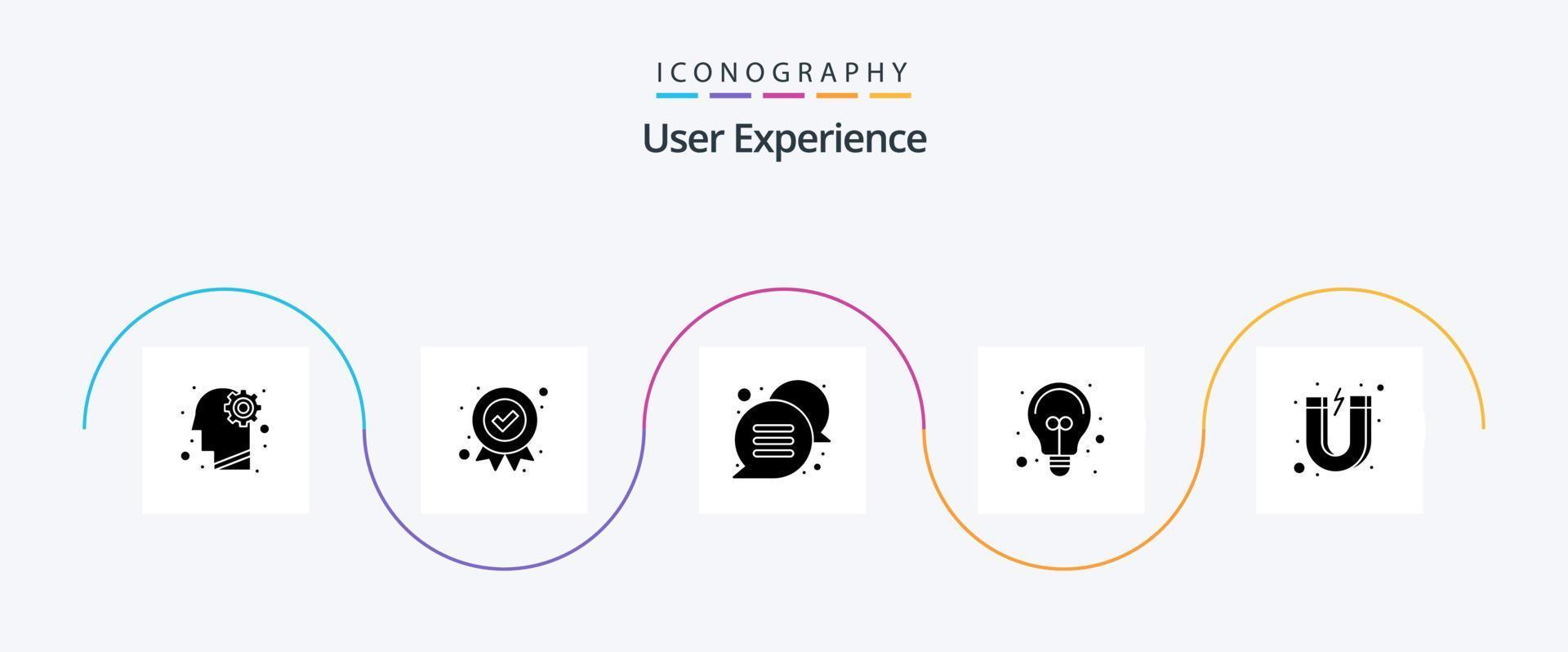 pack d'icônes glyphe 5 de l'expérience utilisateur, y compris le client. attirer. discuter. lumière. des idées vecteur