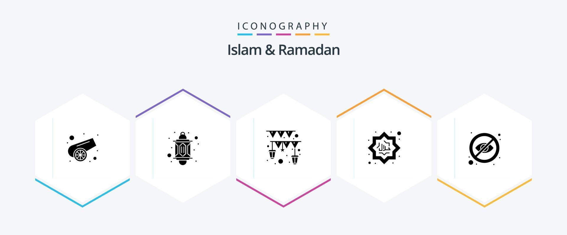 pack d'icônes islam et ramadan 25 glyphes, y compris fermé. musulman. guirlande. Islam. musulman vecteur