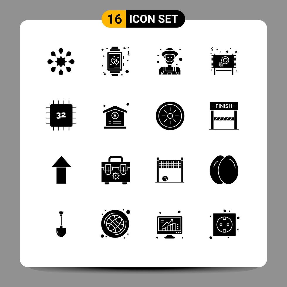 ensemble de 16 symboles d'icônes d'interface utilisateur modernes signes pour le message de la puce jour de l'agriculteur ad éléments de conception vectoriels modifiables vecteur