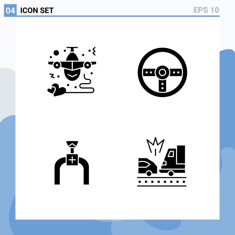 4 signes de glyphe solides universels symboles d'éléments de conception vectoriels modifiables de gaz de dispositif cardiaque de pipeline d'avion vecteur