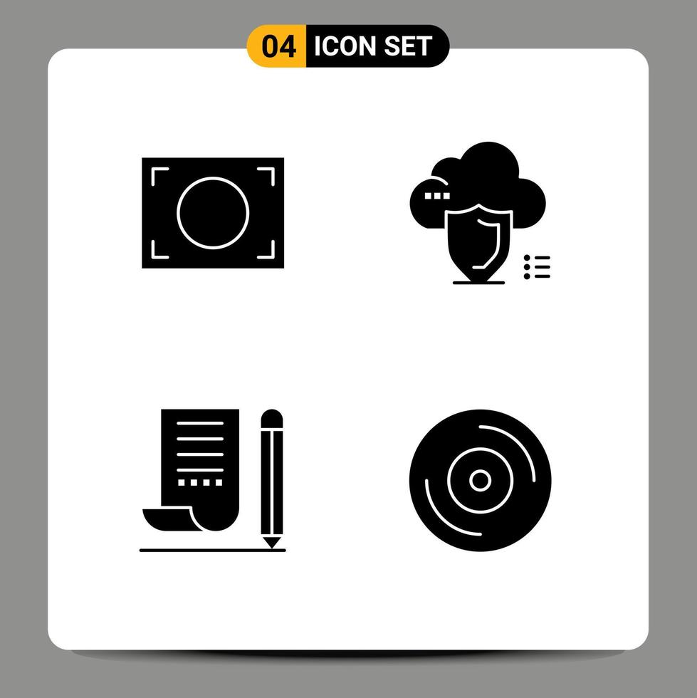 symboles d'icônes universels groupe de 4 glyphes solides modernes de bloc-notes de mise au point bloc-notes de sécurité nuage éléments de conception vectoriels modifiables vecteur
