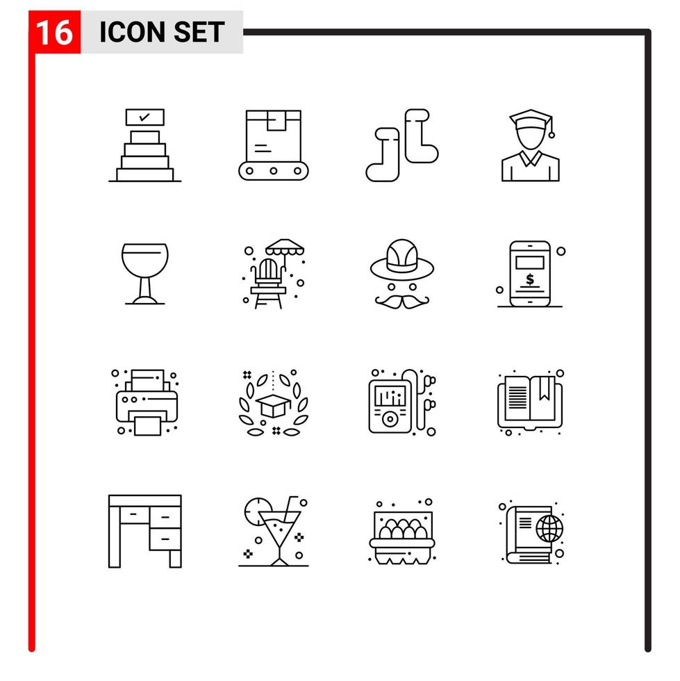 groupe de 16 contours modernes définis pour les chaussures de chaise de garde de vie de parc éléments de conception vectoriels modifiables en verre de bière vecteur
