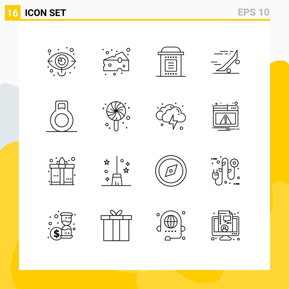 ensemble moderne de 16 contours et symboles tels que des éléments de conception vectoriels modifiables d'horreur rapide de supermarché de planche à roulettes vecteur