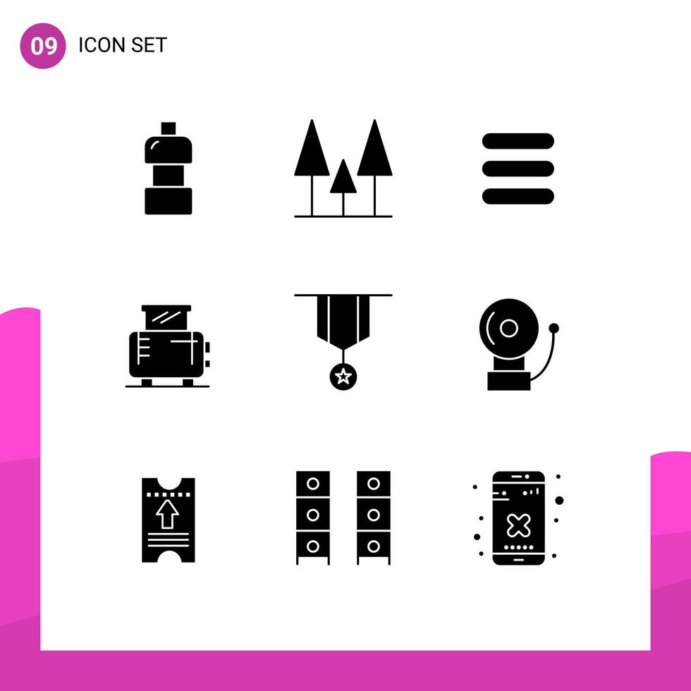 ensemble moderne de 9 glyphes et symboles solides tels que la décoration de texte d'insigne d'étoile grille-pain éléments de conception vectoriels modifiables vecteur