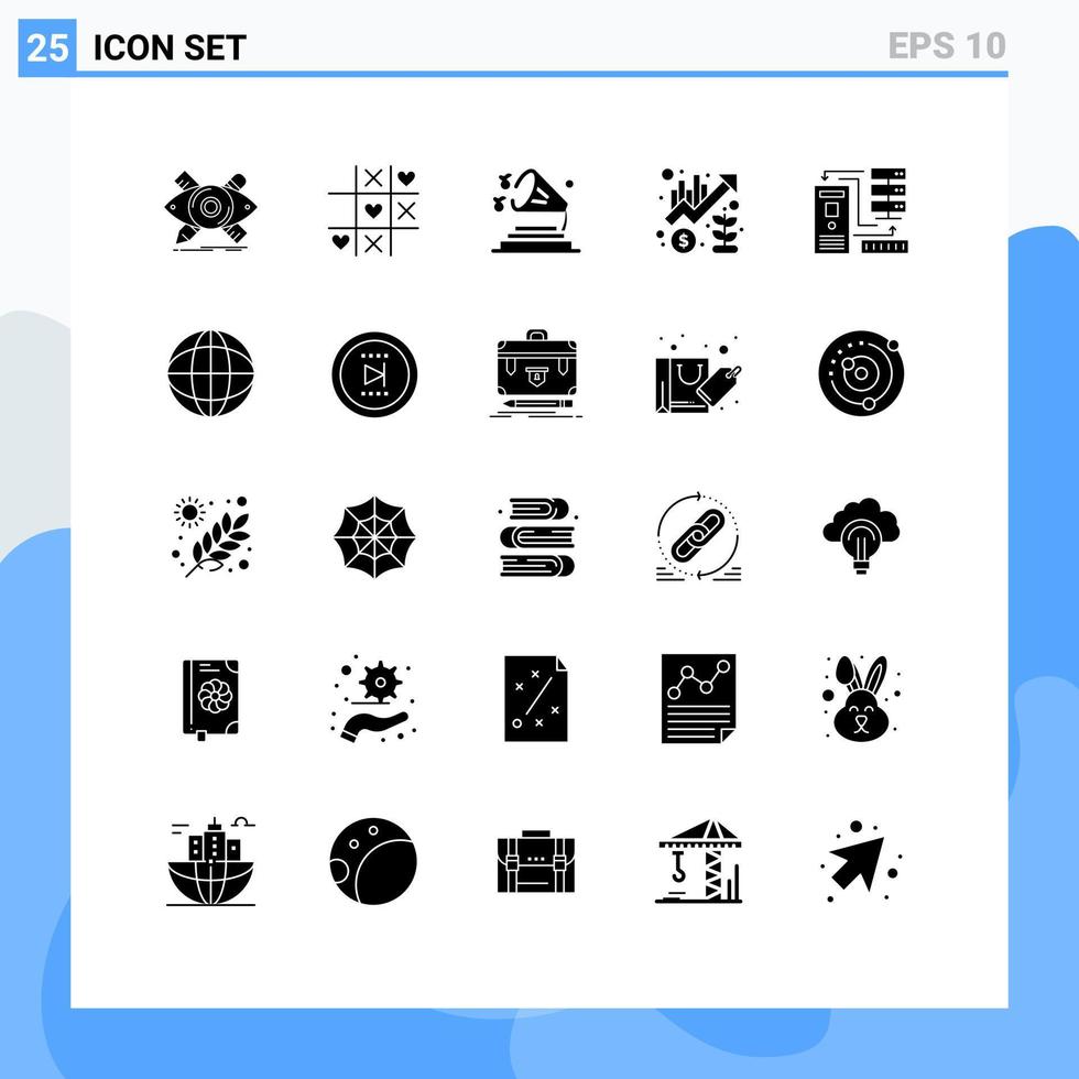 interface mobile glyphe solide ensemble de 25 pictogrammes d'éléments de conception vectoriels modifiables de volume de croissance de la saint-valentin vecteur