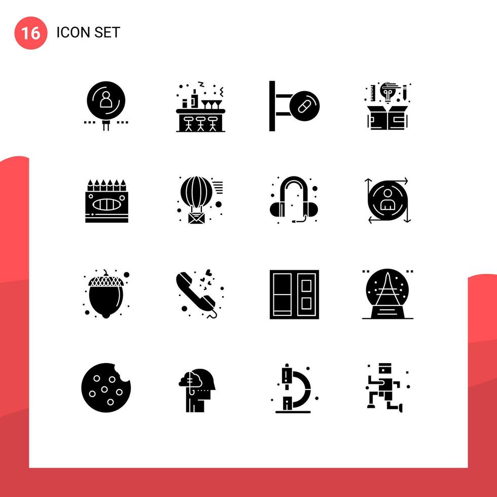 pack de glyphes solides de 16 symboles universels de la conception de la pensée partie médecine créative éléments de conception vectoriels modifiables vecteur