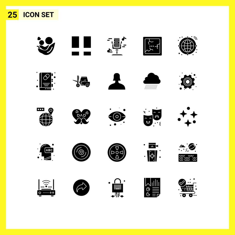 pack de glyphes solides de 25 symboles universels d'éléments de conception vectoriels modifiables de son halloween photo miroir internet vecteur