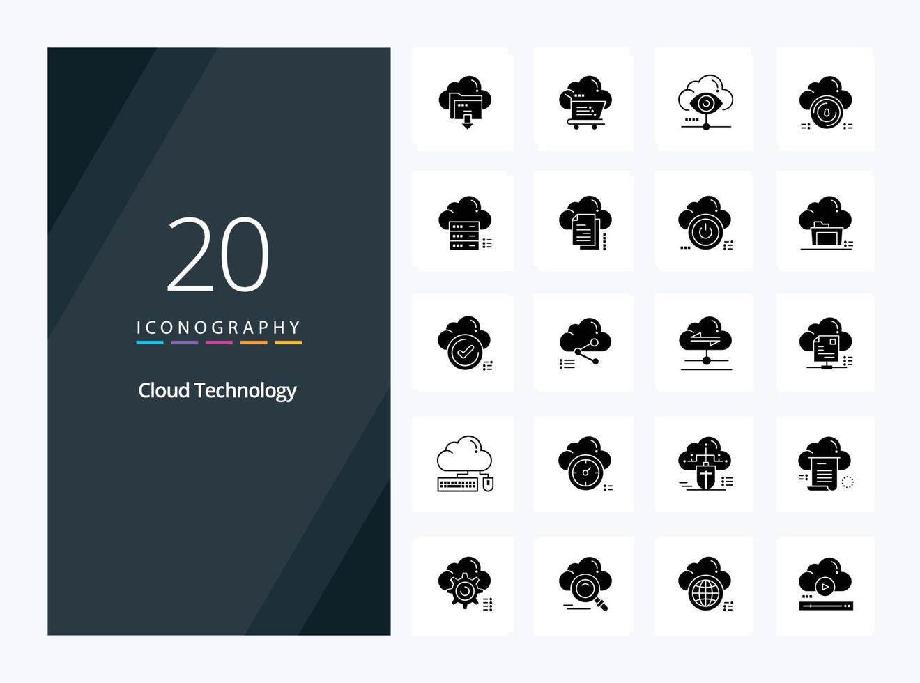 20 icône de glyphe solide de technologie cloud pour la présentation vecteur