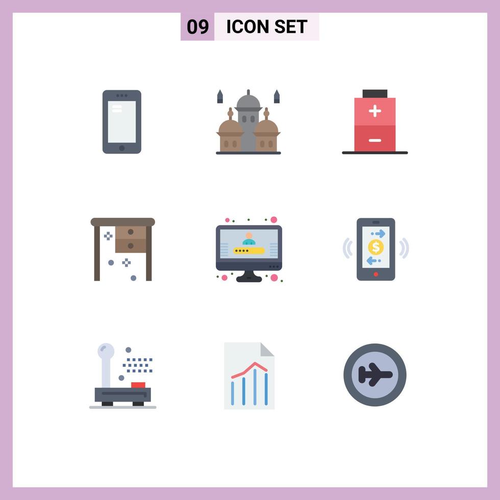 ensemble de 9 symboles d'icônes d'interface utilisateur modernes signes pour compte bureau lune bureau électrique éléments de conception vectoriels modifiables vecteur