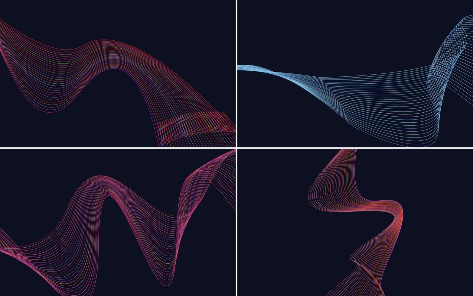 ensemble de 4 lignes abstraites de fond de motif de vague géométrique vecteur