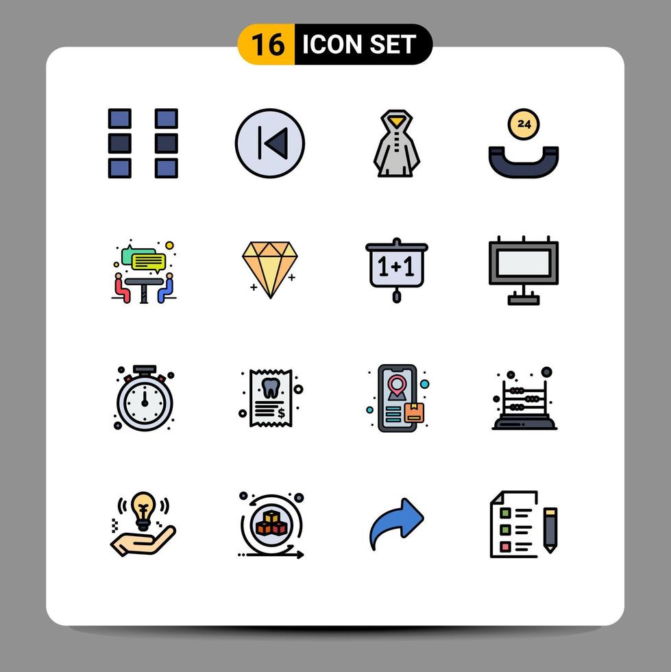 16 interface utilisateur pack de lignes remplies de couleurs plates de signes et symboles modernes de travail d'équipe entretien musique support tous les éléments de conception de vecteur créatif modifiables à tout moment