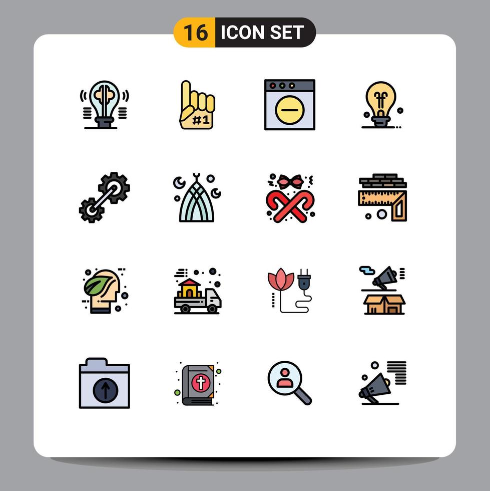ensemble de 16 symboles d'icônes d'interface utilisateur modernes signes pour l'ingénierie cogs sport idée ampoule modifiable éléments de conception de vecteur créatif