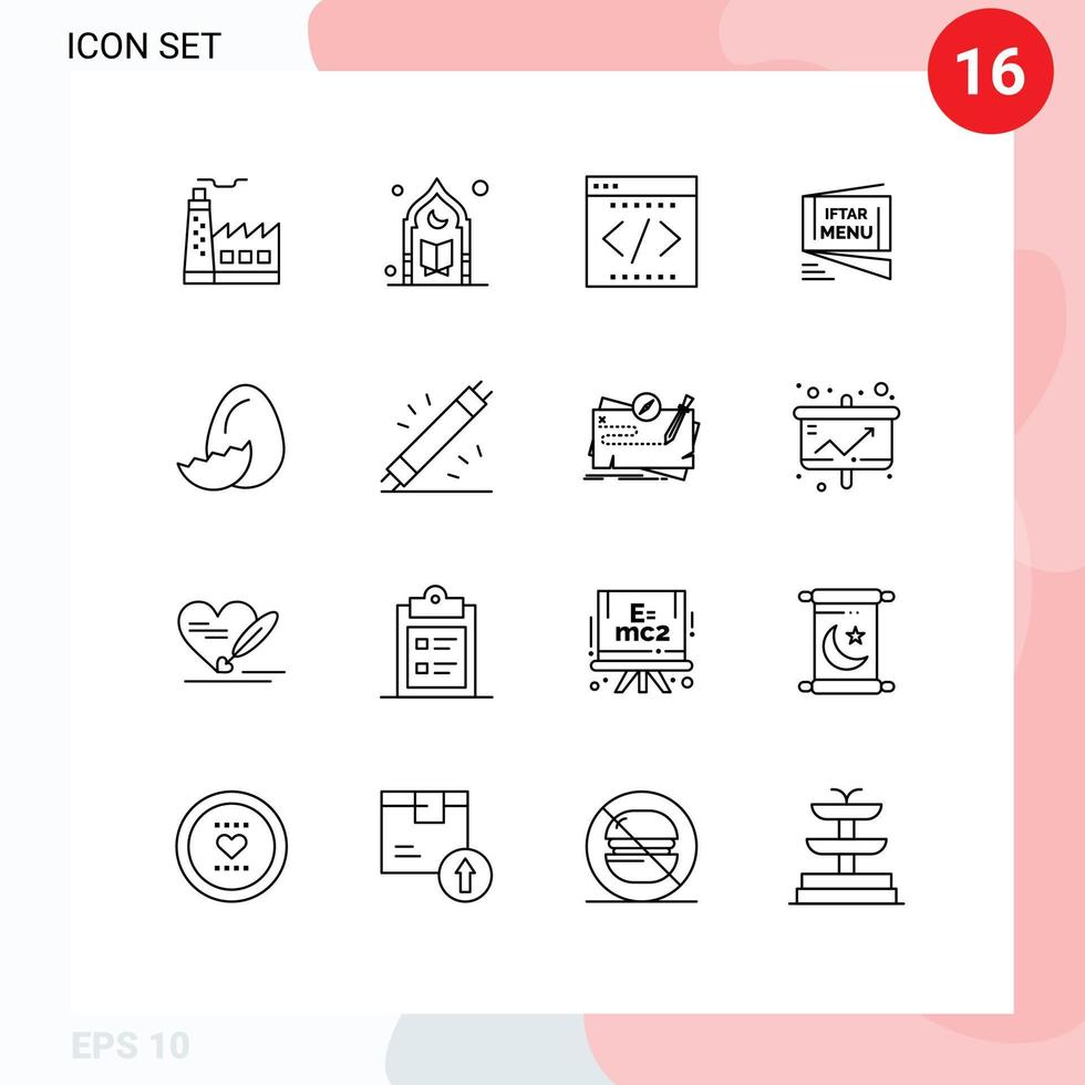 pack de 16 signes et symboles de contours modernes pour les supports d'impression Web tels que le menu roza lune iftar office éléments de conception vectoriels modifiables vecteur