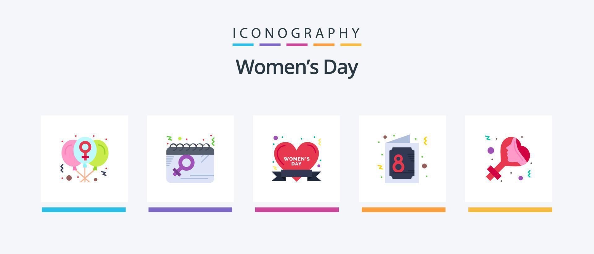 pack d'icônes plat 5 pour la journée des femmes, y compris l'invitation. journée. femmes. carte. content. conception d'icônes créatives vecteur