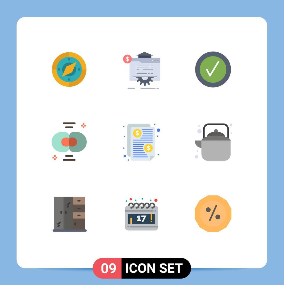 pack de couleurs plates de 9 symboles universels d'éléments de conception vectoriels modifiables de site Web de chimie de factures biochimie cellulaire vecteur