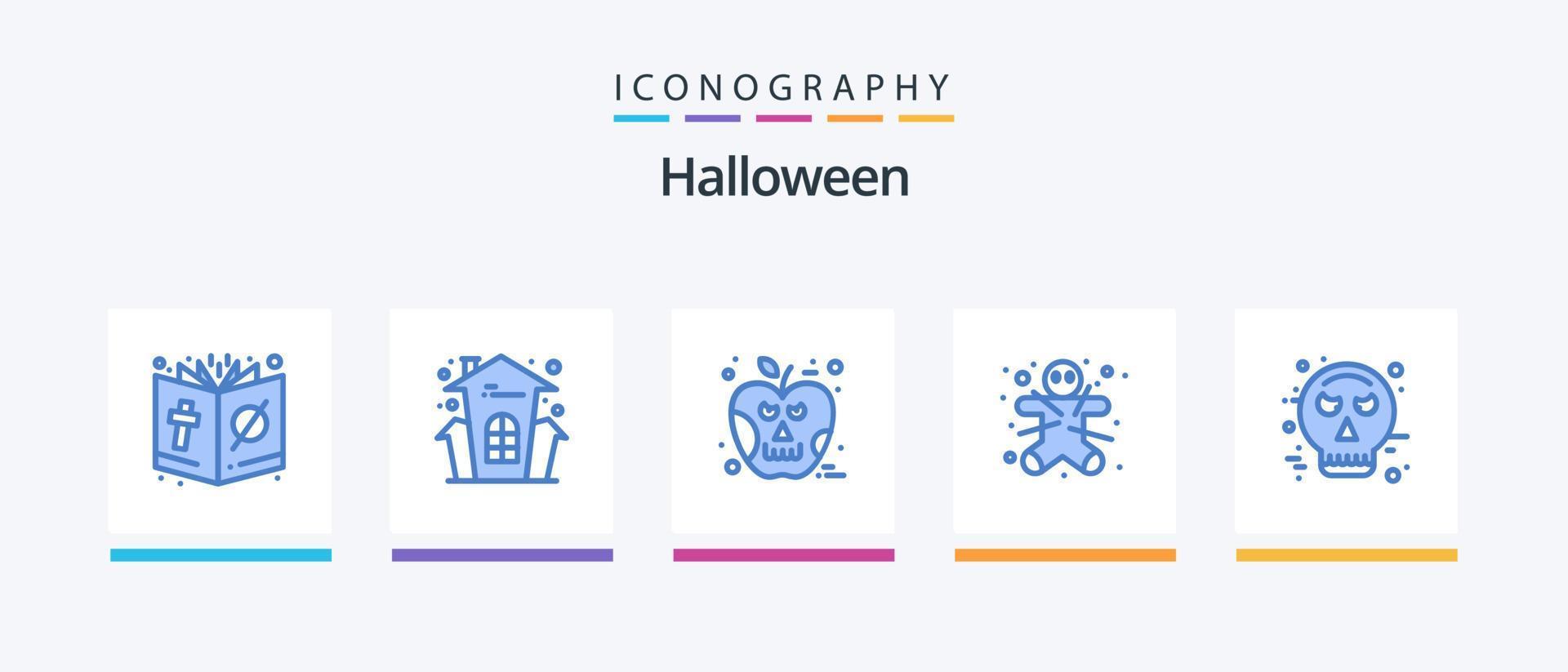 pack d'icônes halloween bleu 5 incluant avatar. bonhomme en pain d'épice. maison de vacances. Gingembre. le crâne. conception d'icônes créatives vecteur